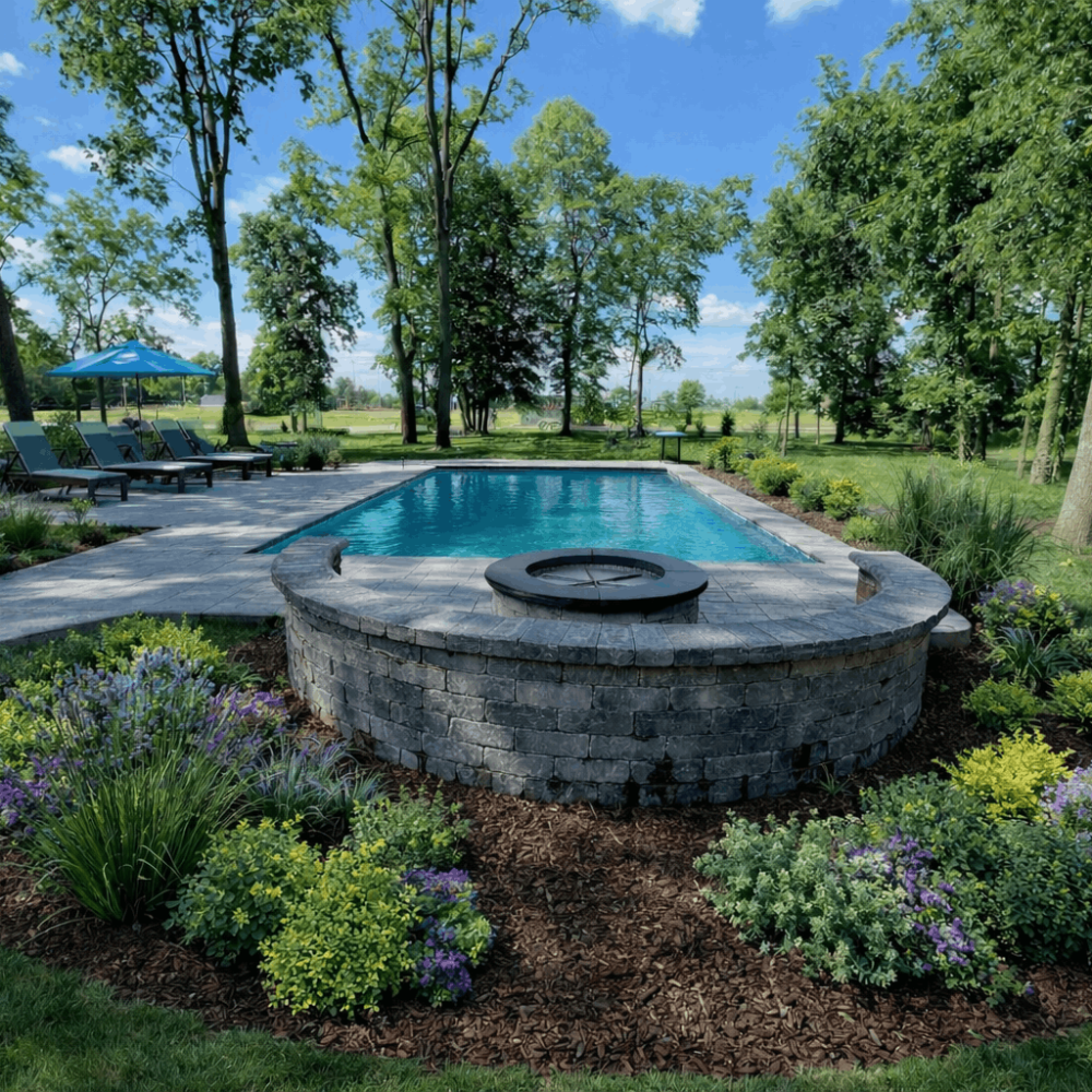 English Rivenstone Stamped Concrete Pool Deck - Lebanon Indiana