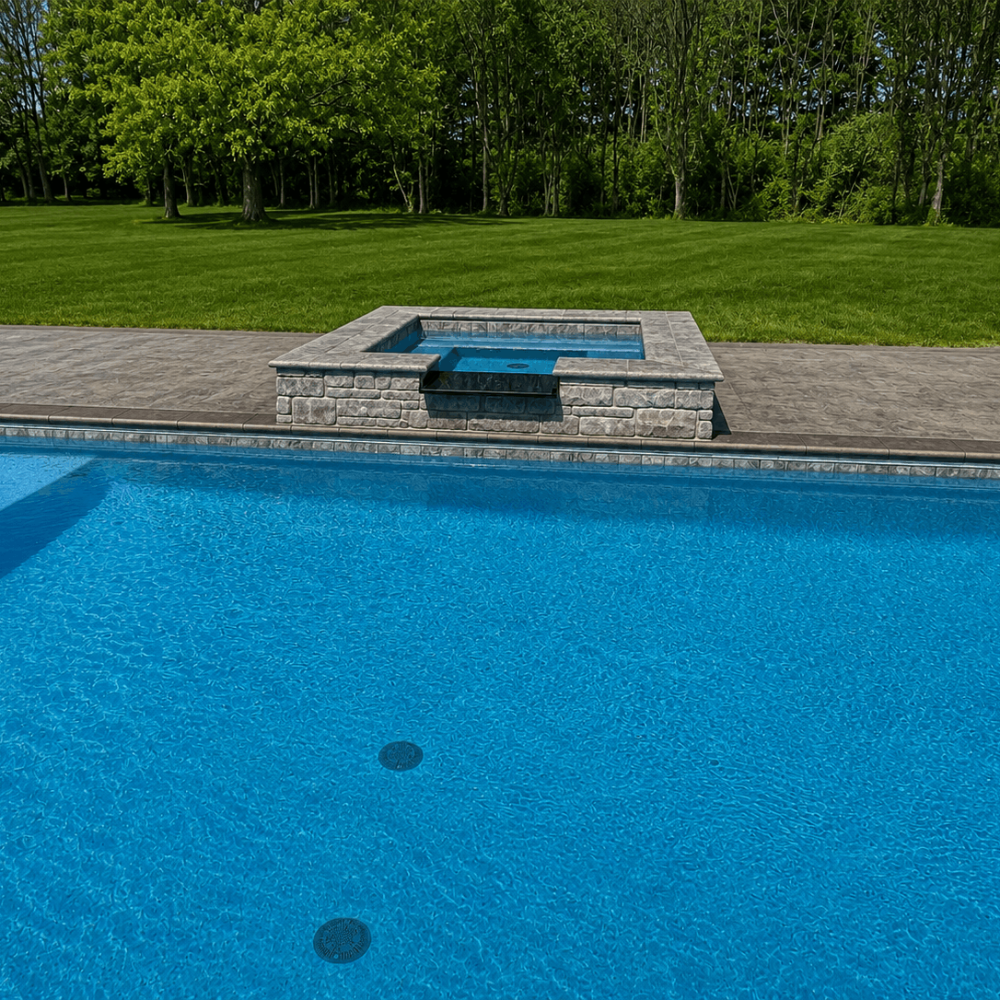 Gunite spa with marble spill way (1)